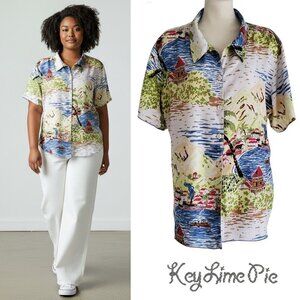 Key Lime Pie Vintage Hawaiian Shirt Tropical Print 100% Rayon Size 1X